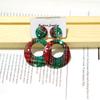 Pendientes de Navidad de personalidad de moda europea y americana, pendientes geométricos redondos de tela a cuadros, pendientes de explosión de deseos de Amazon para mujer