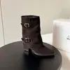 Botines de moda estilo británico de 7 cm, estilo chica hot, nuevo modelo otoño e invierno 2026, punta fina, tacón grueso, botas vaqueras casuales hasta la rodilla