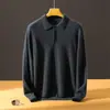 Nuevo Suéter de Cachemira para Hombre Otoño e Invierno con Cuello Polo, Suéter de Punto de Color Sólido, Camisa Básica Casual de Negocios