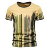 Camiseta Masculina Transfronteiriça 2022 Nova Europeia e Americana Listras Verticais Estampada Casual Manga Curta Camiseta Masculina Atacado