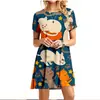 Gato Estampado Digital 3D Manga Corta Kawai Moda Verano Femenina Cuello Redondo Calle Casual Transfronterizo Venta Caliente