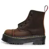 Botas de Motocicleta Audemars Piguet Estilo Britânico Dupla Utilização Solado Grosso 8 Furos 1460 com Zíper Frontal, Couro Crazy Horse de Primeira Camada Botas Curtas Vermelhas com Solado Plataforma