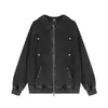 Sudadera con capucha lavada y desgastada para hombre, estilo punk primavera y otoño con bordado de cruz y diseño de remaches, chaqueta única de doble cremallera