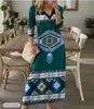 Vestido de Moda Femenina Primavera 2024 Amazon Transfronterizo Estampado de Manga Larga con Cuello en V