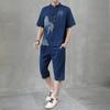 Traje de Seda de Hielo Estilo Chino de Verano para Hombre Camiseta de Manga Corta Pantalones de Tres Cuartos Holgados Casual Traje Tang Estilo Zen Conjunto de Dos Piezas para Hombre