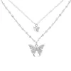 Colar Borboleta de Camada Dupla~ Diamante Cintilante Nicho Primavera/Verão Novo Tendência Gargantilha para Mulheres, Corrente de Clavícula Estilo Minimalista Versátil Coreano
