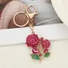 Llavero Creativo de Aleación con Diamantes y Rosa Estilo Coreano Colgante para Bolso de Mujer Colgante para Coche Pequeño Regalo para San Valentín