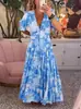 2026 Nuevo Vestido Floral de Talla Grande Super Hada Alta Elasticidad Cuello en V Vestido de Vacaciones en la Costa Vestido de Playa Falda Larga Holgada