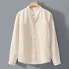 Camisa de Lino de Manga Larga para Hombre Primavera y Verano, Camisa Casual de Algodón y Lino con Cuello Mao, Ropa Artística para Hombre, Top de Estilo Chino