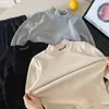 Camiseta térmica infantil Muye para outono e inverno, top bordado com gola semi-alta para meninos, estilo coreano, manga longa espessa