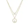 Cadena de Clavícula Elegante con Baño de Oro Real y Circonita Microincrustada para Mujer, Diseño de Nicho Geométrico Cubo de Azúcar Doble Capa Cadena de Clavícula al por Mayor