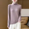 Camiseta Básica de Manga Larga de Punto para Mujer, Color Sólido, Cuello Alto, Forro Polar, Otoño e Invierno, Ajuste Ceñido, Cálida, Amigable con la Piel