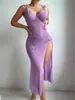 Vestido de Lingerie Transfronteiriço Sexy Roxo Puro Desejo Slim Pêssego Longo Sexy Roupa Íntima