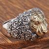 Anillo de tigre retro negro de plata tailandesa, anillo de plata retro en vivo ajustable estilo hip hop, estilo punk, dominante, anillo de tigre rosa