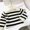 Suéter de cuello alto a rayas para niñas, otoño e invierno, nueva camisa de punto de estilo occidental para niñas, comercio exterior