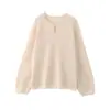 Otoño/Invierno 100% Lana Perezoso Cuello Redondo Suéter Holgado Retro Tejido Diseño Femenino Flor Tridimensional Top