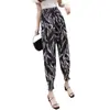Pantalones de Hilo de Hielo de Linterna de Verano 2025 con Puños Elásticos, Pantalones Cortos Holgados, Pantalones Casuales Finos Estampados para Mujer