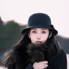 Boina Preta para Mulheres 2026 Novo Outono e Inverno Estilo Francês Hepburn Chapéu de Expats Chapéu de Pescador de Lã