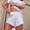 Camisa de Mujer de Manga Corta a Rayas Verano 2025 con Sentido del Diseño, Blusa de Alto Nivel con Volantes, Shorts, Ropa de Casa