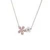 Collar Estilo Coreano Flor de Cerezo con Pedrería Rosa Cadena para Clavícula Versátil de Uso Diario Simple Exquisito de Gama Alta