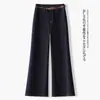 Jeans cortos de mezclilla azul vintage hechos a medida para mujer, nuevo estilo de primavera y otoño, corte holgado, ligeramente acampanados, con un ligero efecto de caída.