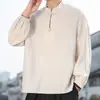 Nueva Camisa de Algodón y Lino para Hombre Estilo Chino Nuevo Cuello Alto Abotonada, Top Tradicional Holgado de Manga Larga, Camisa Casual Vintage de Lino