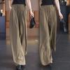 Pantalones casuales de pierna ancha para mujer, moda de primavera, plisados, nuevos y elegantes, cintura alta, holgados, estilo perezoso, que cubren la cadera y adelgazan.