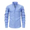 Camisa Masculina Jiachuan Cross-Border de Malha Elástica nas Quatro Direções com Estampa Digital de Listras e Manga Longa com Lapela Camisas Masculinas Roupas Masculinas Atacado