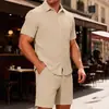 Amazon transfronterizo europeo y americano verano nuevo conjunto de dos piezas para hombre, camiseta jacquard de color liso, pantalones cortos deportivos casuales de manga corta