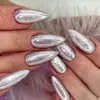 24 Piezas de Uñas Galvanizadas Perladas Combinadas con Efecto Ojo de Gato, Uñas de Moda Portátiles, Pegatinas Brillantes Plateadas para Uñas
