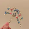 Novo Grampo de Cabelo Azul Esmaltado Borboleta Estilo Chinês para Mulheres, Acessório Tradicional Hanfu, Cheongsam, Saia Mamian, Grampo de Cabelo, Ornamento de Cabelo