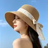 Novo Estilo Chapéu de Palha Estilo Francês Suave com Fitas Florais, Chapéu Elegante de Topo Arredondado para Mulheres, Chapéu de Palha para Proteção Solar em Férias de Verão