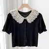 Xale de renda com gola de boneca vazada, camisa feminina decorada com pérolas, gola falsa, sobreposição de saia estilo coreano