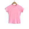 M1062-25 Primavera Nuevo Estilo Americano Spice Girl Elástico Ajustado Costura Desgastado Manga Corta Cuello Redondo Encaje Camiseta