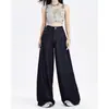 Jeans de Verano Finos de Pierna Ancha para Mujer Talla Plus, Cintura Alta, Corte Holgado, Adelgazantes, Caída Suelta, Azul Oscuro, Pantalones Largos