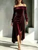 Estación Independiente Europea y Americana Otoño 2026 Transfronterizo Nuevo Vestido de Mujer Sexy de un Hombro Elegante Temperamento Vestido Formal Vestido con Abertura
