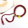 Pulseira Estilo Xizang com Mantra de Seis Palavras, Fio Vermelho, Fio de Algodão Torcido à Mão, Sino, Corda de Pendurar Thangka Tecida à Mão Estilo Xizang para Homens e Mulheres