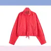 Moda Europea y Americana Transfronteriza Artículos Más Vendidos de Aliexpress: Chaqueta de lunares con cuello alto y mangas abullonadas + Pantalones cortos de tiro bajo con mini bolsillo