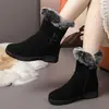 2026 Botas de Nieve de Suela Blanda de Cuero Blando para Mujer de Fondo Plano Fondo Grueso Botas Cortas con Más Terciopelo Más Acolchado Zapatos de Algodón Antideslizantes Botas de Invierno para Mujer