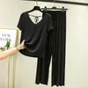 Nuevo modelo de verano modal con cuello en V, espalda bonita, manga corta, pijama con pantalones de pierna ancha, talla grande, corte holgado, se puede usar fuera, conjunto de ropa para el hogar