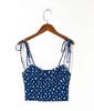 Verano Europeo y Americano Tipo Tirantes Ajustado Tirantes Europeo y Americano Azul Sin Espalda Sin Mangas Corto Sexy Chaleco Estampado para Mujer
