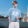 Camiseta de Manga Corta Estampada Estéreo de Color Contrastante para Hombre en Verano, Texturizada de Algodón Puro de Media Manga, Simple, Holgada, Casual, Camiseta Deportiva Q