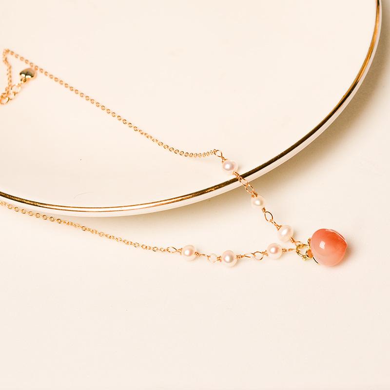2022夏季新款玛瑙水蜜桃项链女ins小众感