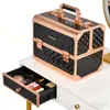 Estuche de Maquillaje de Doble Apertura, Caja de Almacenamiento para Productos de Cuidado de la Piel, Caja Portátil con Candado, Caja de Viaje, Caja de Almacenamiento, Caja de Herramientas