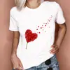 [Pelo mismo día] transfronterizo Camiseta para mujer casual estampado de patrón de acuarela en forma de corazón moda de verano para mujer linda