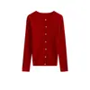 Estilo Coreano Design Preguiçoso Tricô de Fio Gola Redonda Lã Tricotada Cardigan com Botões Feminino Casual Cor Sólida Manga Longa Peça de Exterior Versátil