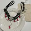 Collar de Cadena para Clavícula Multicapa Estilo Palacio Retro con Colgante de Flor y Borla de Cristal, Elegante Estilo Francés, Dulce Oscuro, Fresco