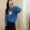 Suéter de Tricô Jacquard com Laço Estilo Coreano para Cachorro, Gola Redonda, para Mulheres, Outono e Inverno, Novo, Solto, Redutor de Idade, Peça Grossa