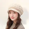 Chapéus Transfronteiriços de Outono e Inverno para Mulheres, Boina Fashion com Aba, Forrada com Lã e Espessa, Chapéu de Mãe, Chapéu de Lã Tricotado Quente