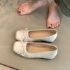 Sapatilhas Slip-On de Bico Quadrado para Mulheres, Flats de Boca Rasa com Laço Francês, Sapatos Versáteis Estilo Noite de Sola Reta
